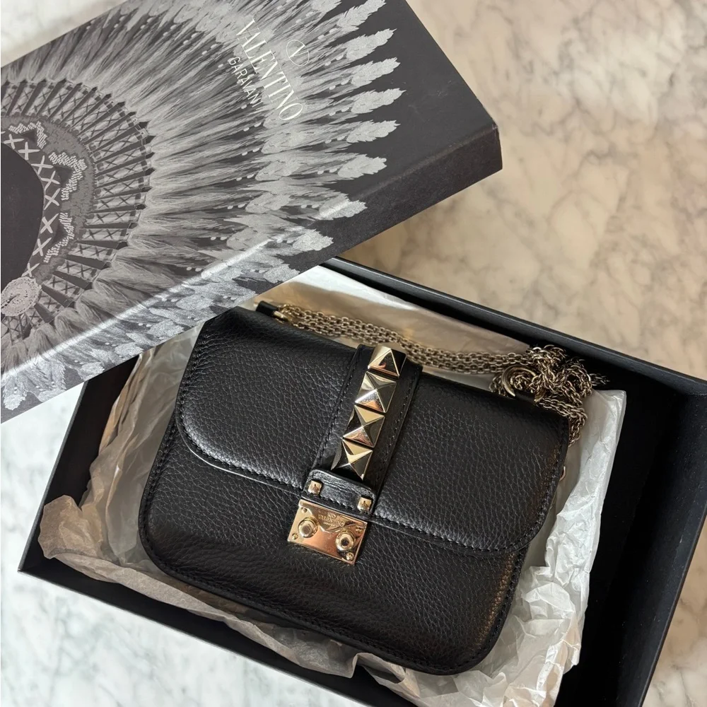 Valentino Garavani Black Leather Crossbody Bag with Gold Studs - Picture 2 of 7
